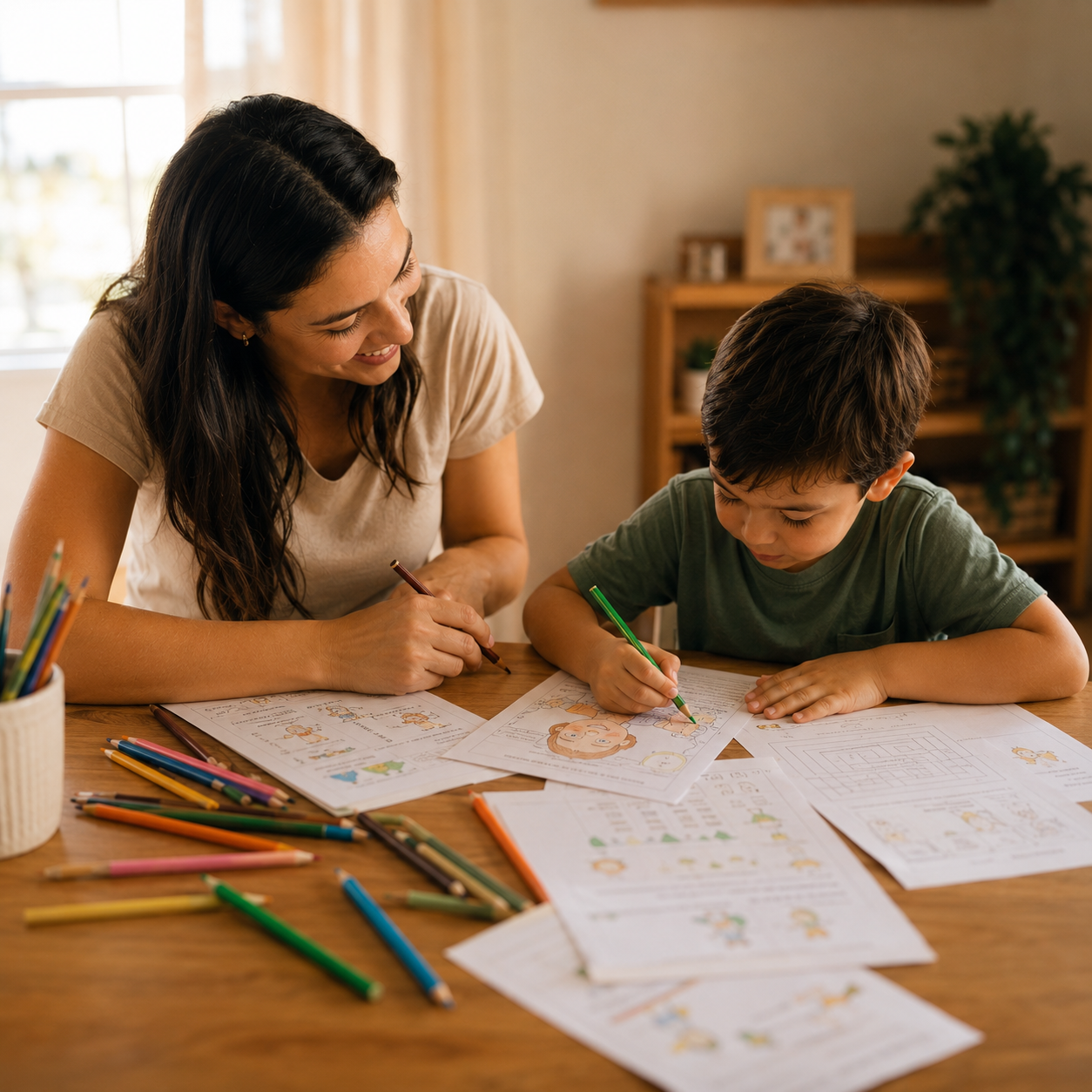 Família cristã fazendo atividades bíblicas juntos